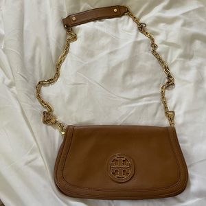Cognac Tory Burch Clutch/Crossbody with Removable Chain